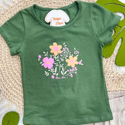 Conj Verde Jardim de Flores e Shorts Saia